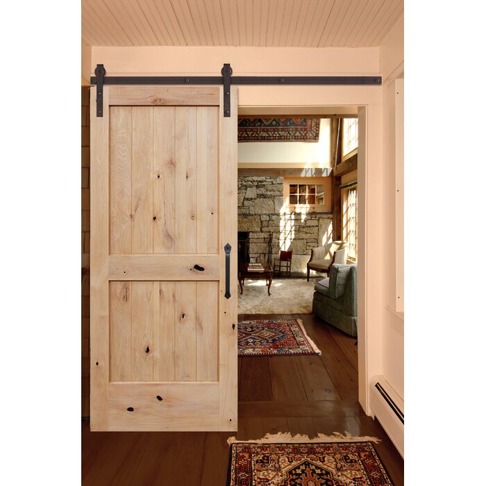 Paneled Wood Unfinished Rustic Knotty Alder Barn Door With Installation Hardware Kit