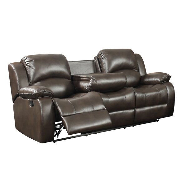 Carrington Transitional Leather Reclining Sofa With Drop Down Table By Alcott Hill