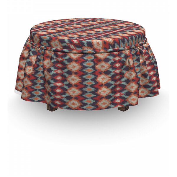 Ikat Indigenous 2 Piece Box Cushion Ottoman Slipcover Set By East Urban Home