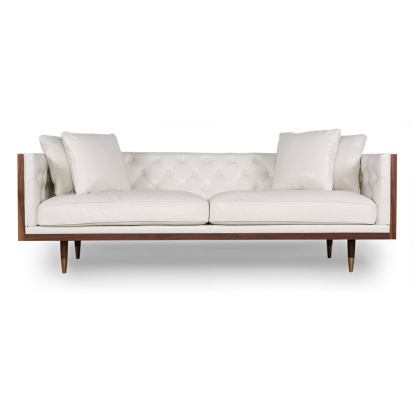 New Look Collection Lancaster Standard Classic Midcentury Leather Sofa by Comm Office by Comm Office