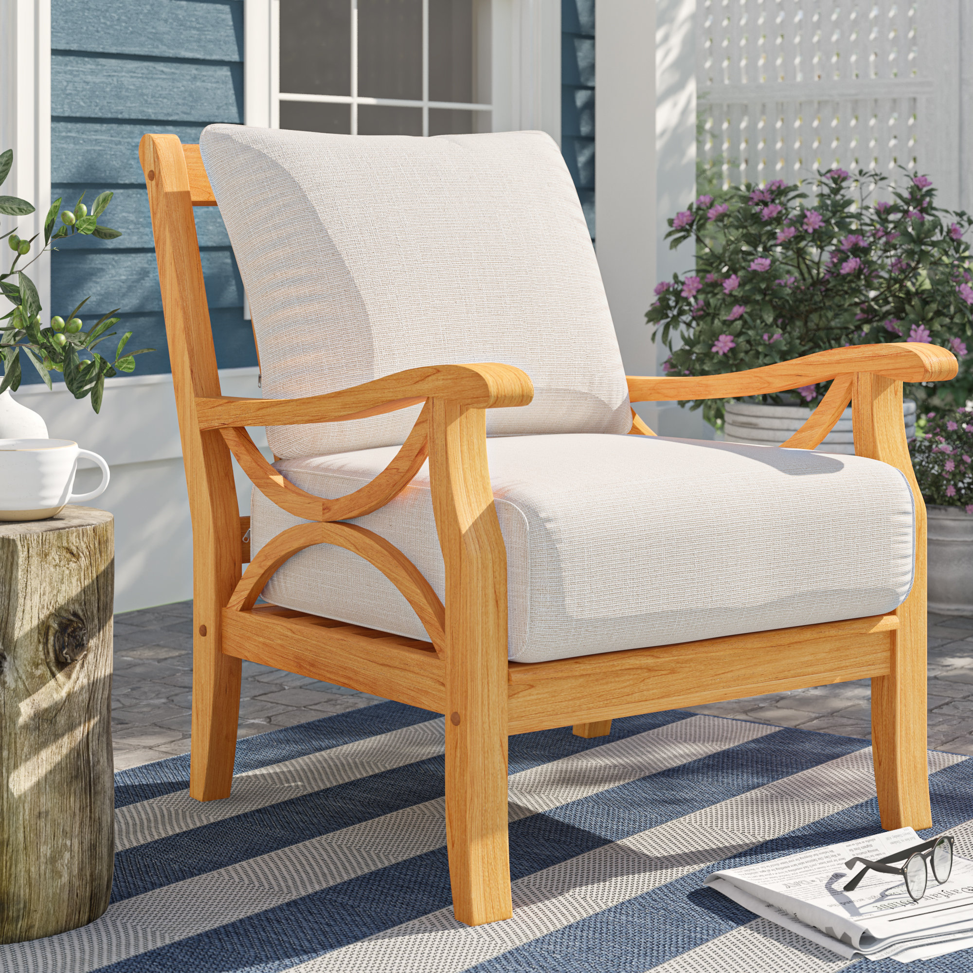 Brunswick Teak Patio Chair With Cushions Reviews Birch Lane