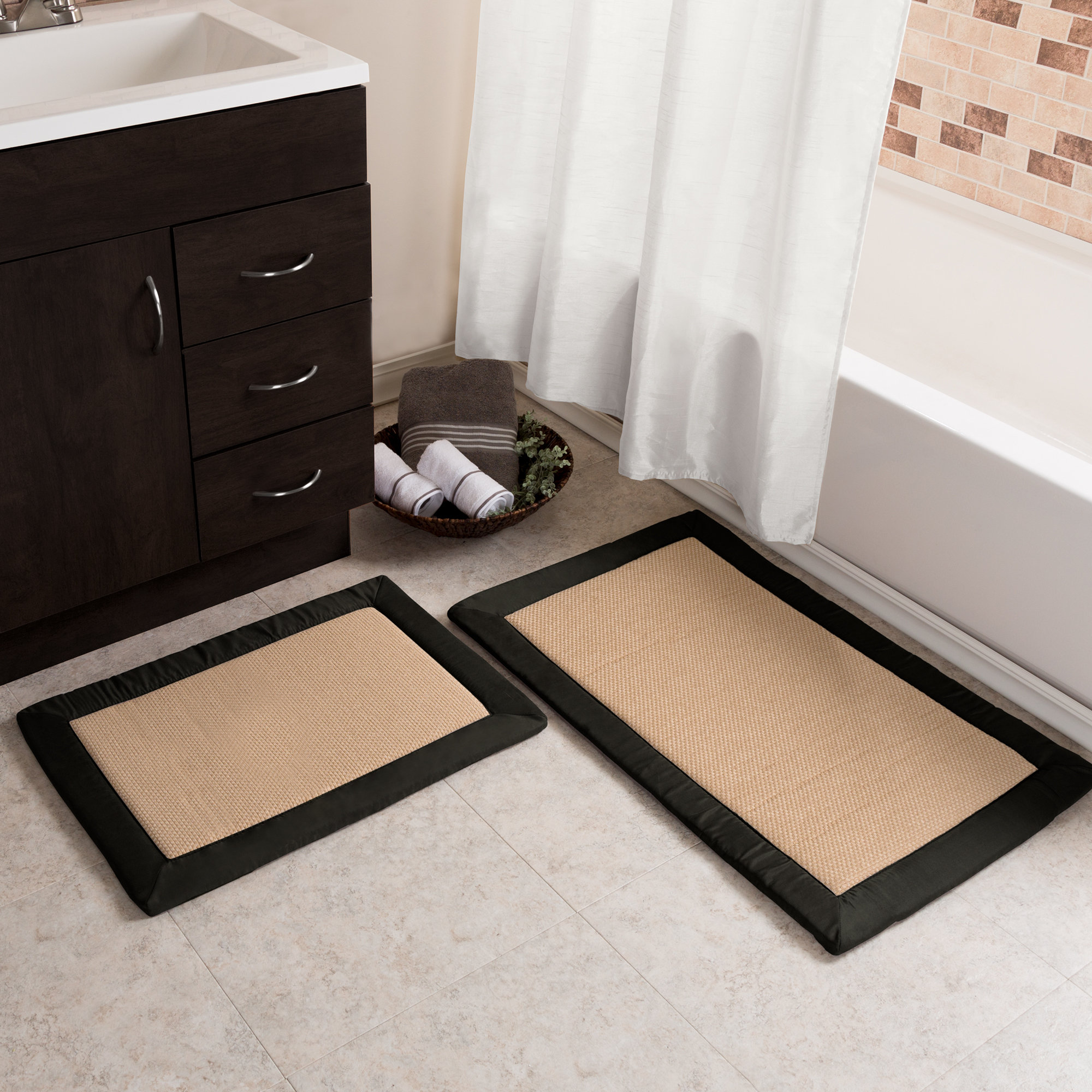 Lavish Home Faux Linen Fleece 2 Piece Bath Rug Set Reviews Wayfair