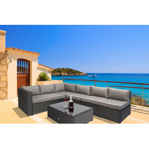 Nat Wicker 4 Piece Sectional Seating Group with Cushion