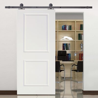 Calhome Paneled Manufactured Wood Primed Top Mount Barn Door with Installation Hardware Kit