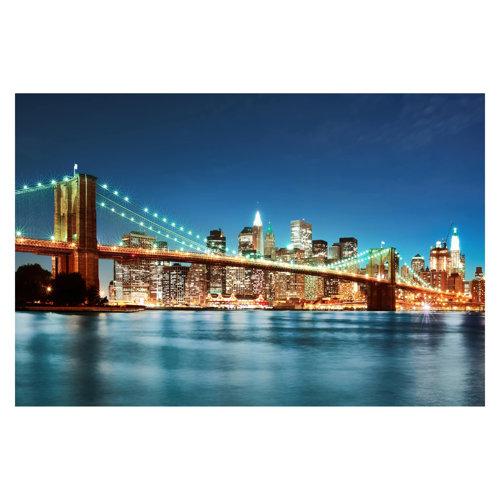 Manhattan Bridge at Nighttime 3.2m x 4.8m Textured Matt Peel & Stick Wall Mural East Urban Home