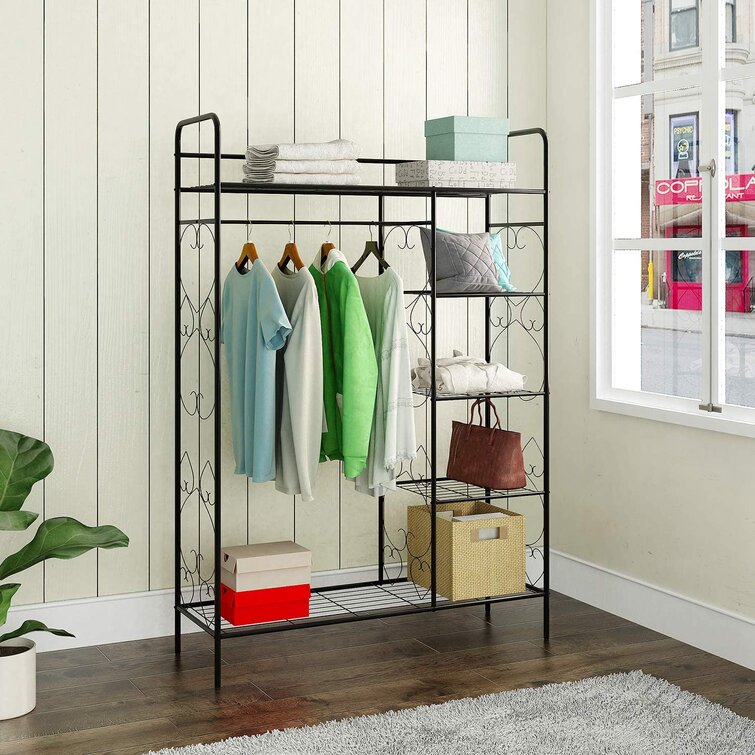 Rebrilliant 47” W Metal Closet System WithWith Hanging Rod And Storage ...