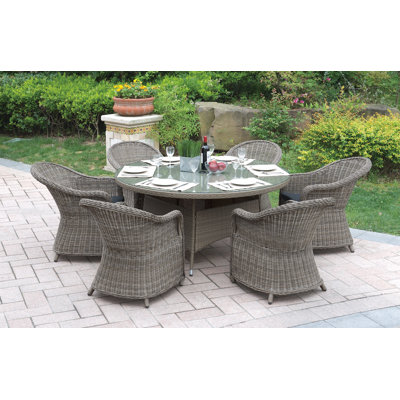 7 Piece Dining Set with Cushions JB Patio Color: Natural Brown