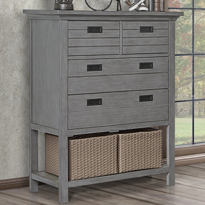 Evolur Waverly Tall Chest with Baskets Weathered White