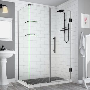 Bromleygs 64 25 To 65 25 X 30 375 X 72 Frameless Corner Hinged Shower Enclosure With Glass Shelves In Matte Black