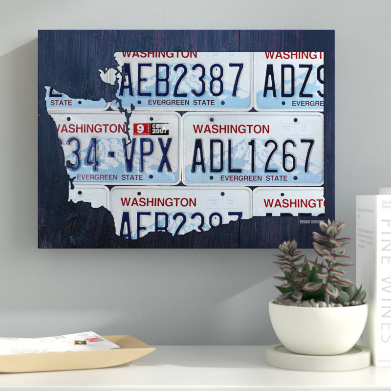 Latitude Run Washington License Plate Map Graphic Art On Wrapped