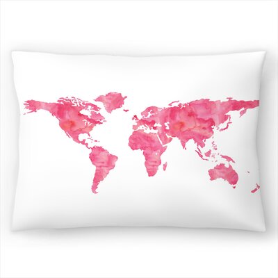 World Map Wc Lumbar Pillow East Urban Home Color: Pink, Size: 10
