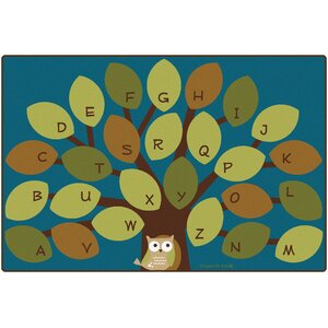 Owl-Phabet Tree Teal Area Rug