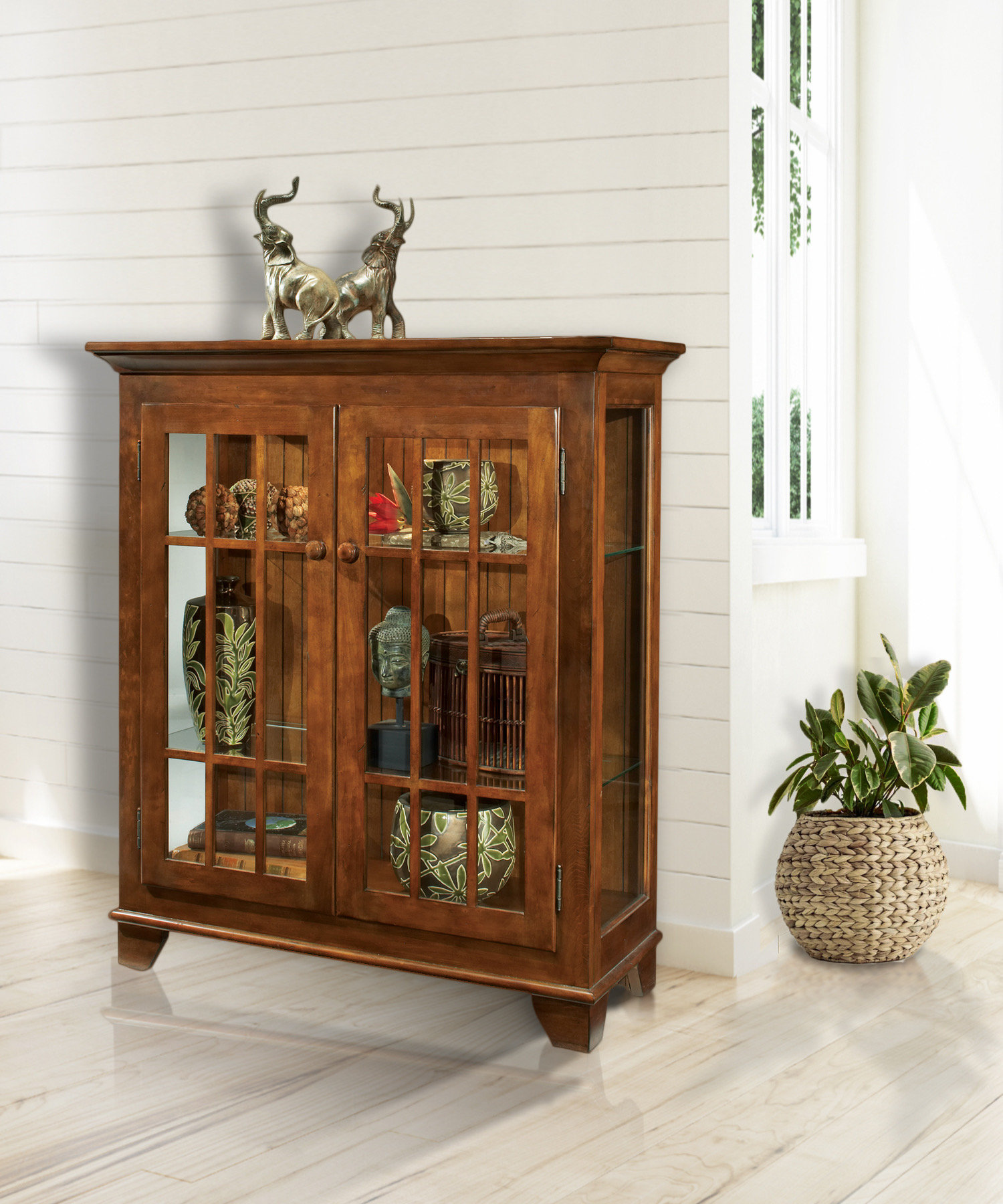 Darby Home Co Shelia Lighted Console Curio Cabinet Reviews Wayfair Shelia Lighted Console Curio Cabinet
