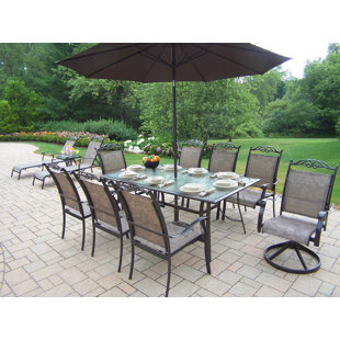 Patio Table Set With Umbrella Wayfair Basile Dining Set With Umbrella
