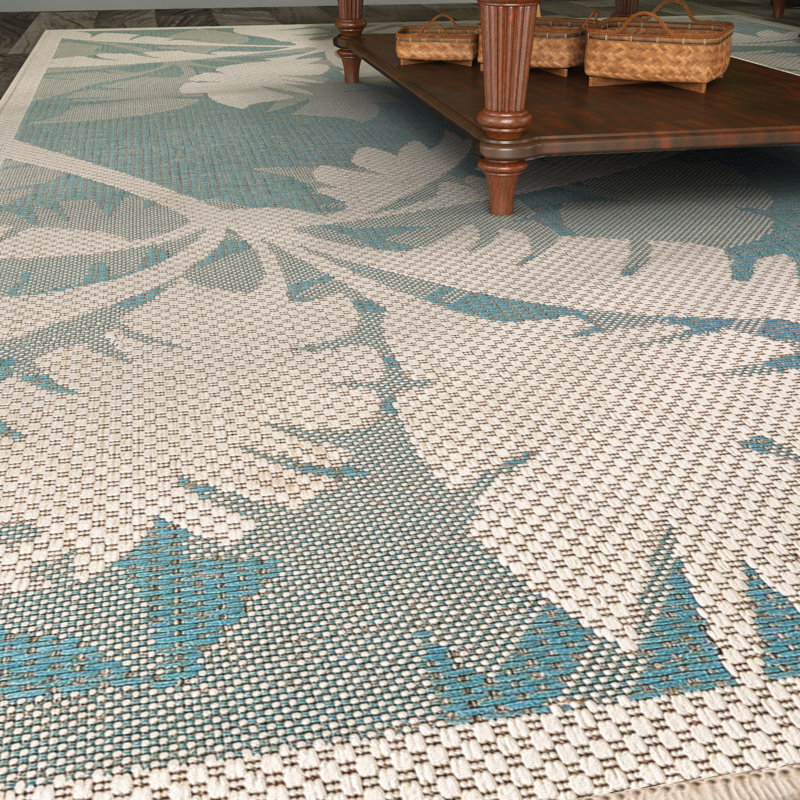 Beachcrest Home Odilia Coastal Flora Ivory/Turquoise Indoor/Outdoor ... Beachcrest Home Odilia Coastal Flora Ivory/Turquoise Indoor/Outdoor ...