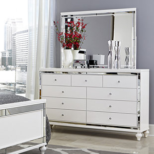 Mirrored Dressers You Ll Love Wayfair Rivage 9 Drawer Dresser With Mirror