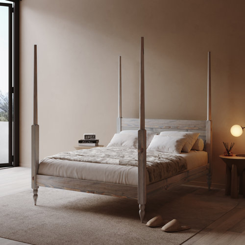 Kazmierski Four Poster Bed Rosalind Wheeler Size: European Kingsize (160 x 200 cm), Colour: Grey Wood