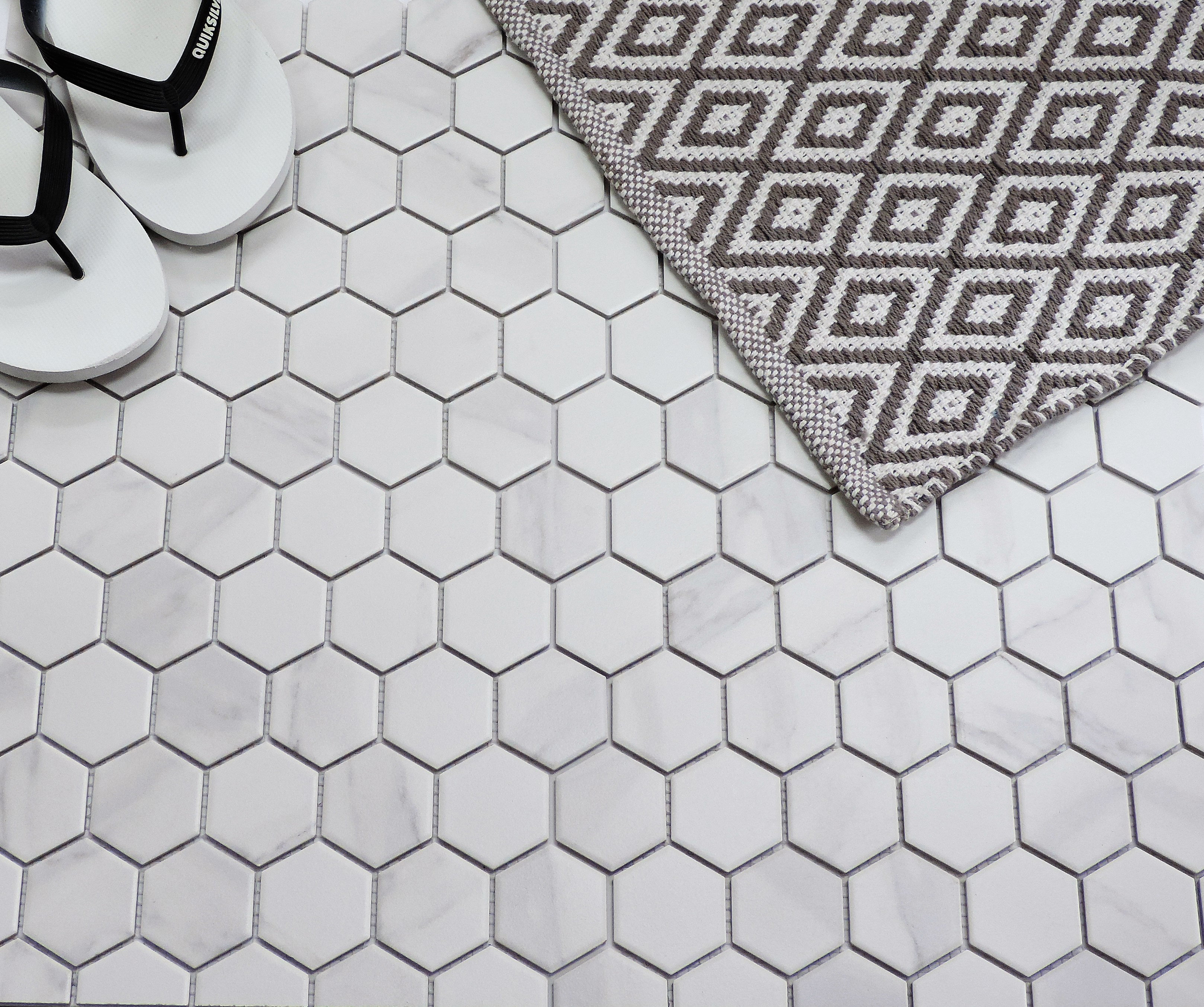 Barcelona 2 X Porcelain Mosaic Tile In Carrara Marble Barcelona 2 X Porcelain Mosaic Tile In Carrara Marble