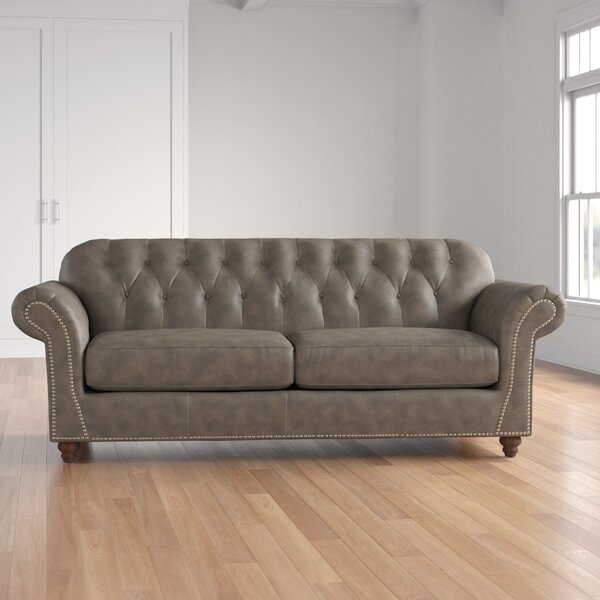 Oxfordshire Leather Sofa By Three Posts