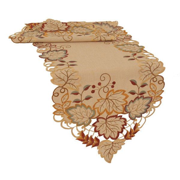 Harvest Verdure Embroidered Cutwork Fall Table Runner by Xia Home Fashions