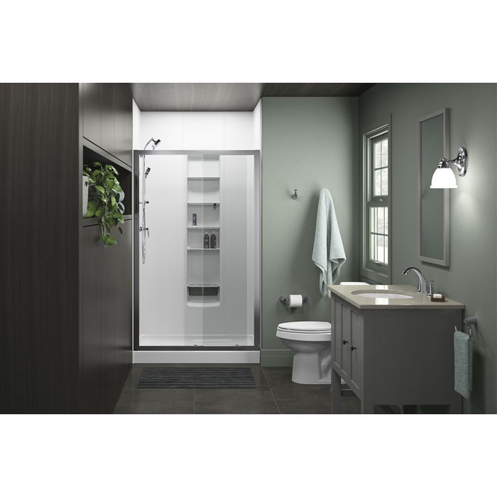 Whiston 48 In X 74 7 8 In Frameless Sliding Shower Door In Silver Frame Finish With Smooth Clear Glass Texture