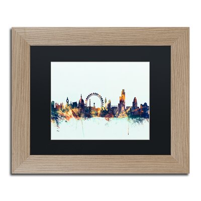 'London England Skyline Blue 2' Framed Graphic Art Print on Canvas Trademark Fine Art Size: 11
