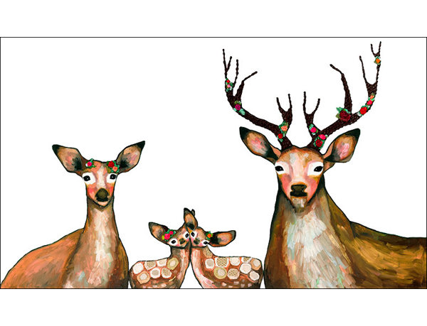 Greenbox Art Flower Deer Family Wrapped Canvas Acrylic Painting
