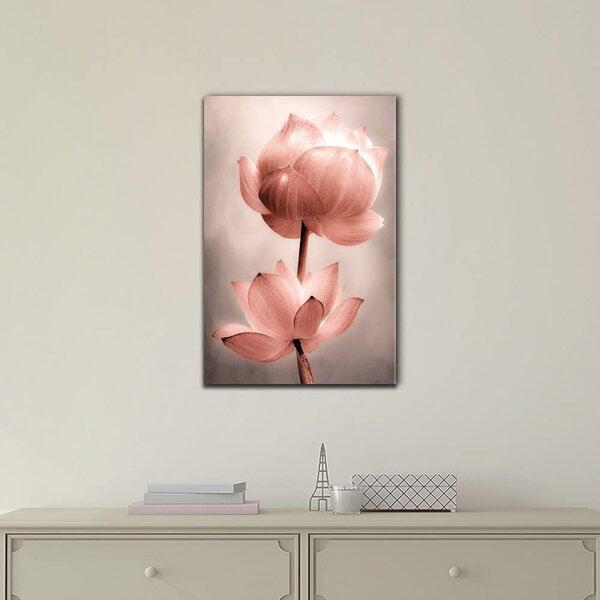 LARGE PINK FLOWER FLORAL CANVAS ON WATER COLOUR SPLASH WALL ART PICTURE 100cm