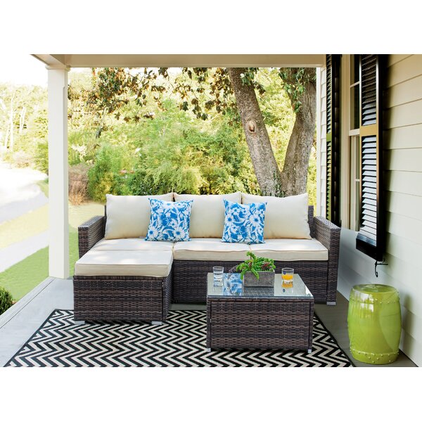 Pfarr 3 Piece Rattan Sectional Seating Group Set with Cushions by Wrought Studio