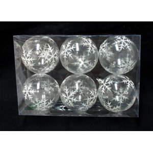 Clear Ball Ornament with Silver Glitter Snowflake (Set of 3)