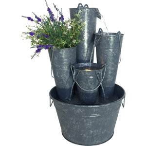 Metal Pails in Large Pail Fountain with LED Light