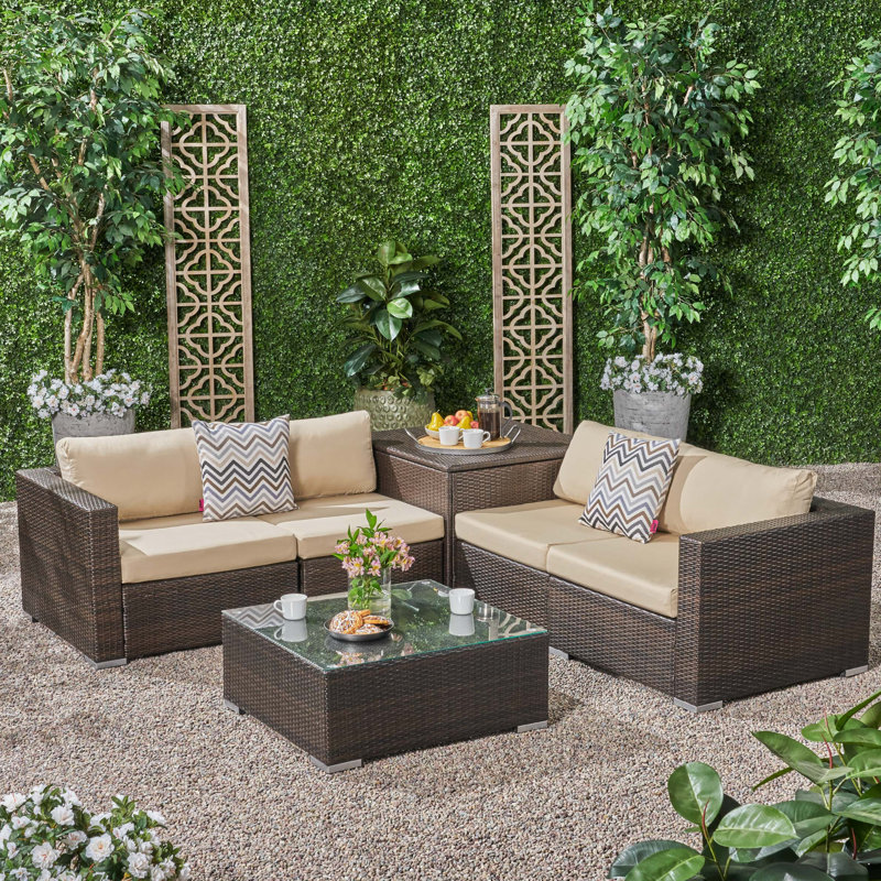 Brayden Studio Roxann Outdoor 4 Seater Wicker Sofa Set With