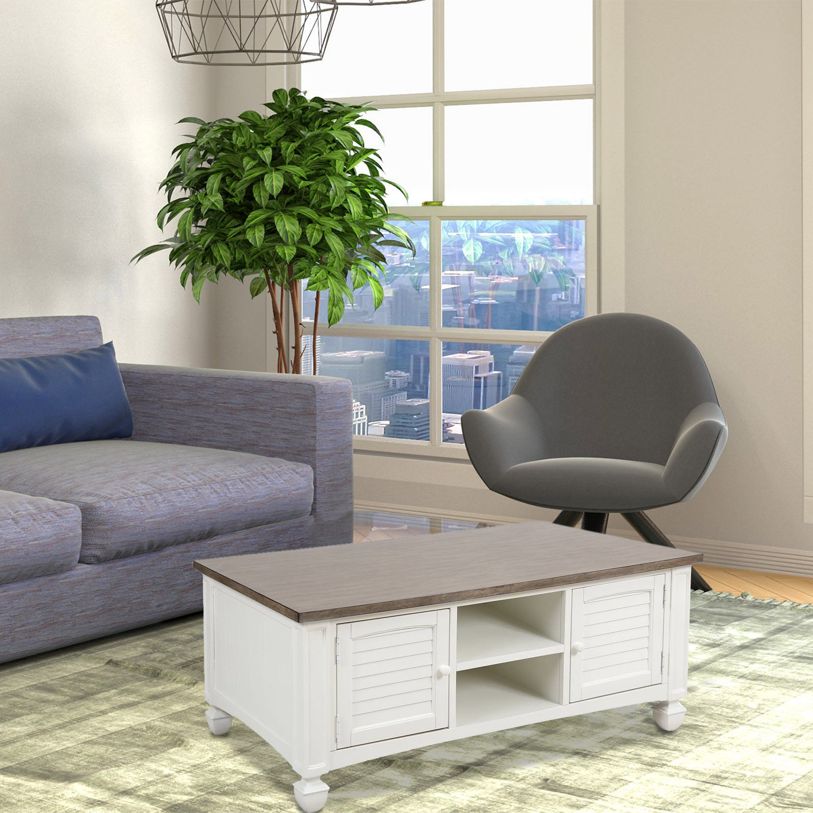 Manzanares 2 Door Coffee Table In White With Baskets Manzanares 2 Door Coffee Table In White With Baskets