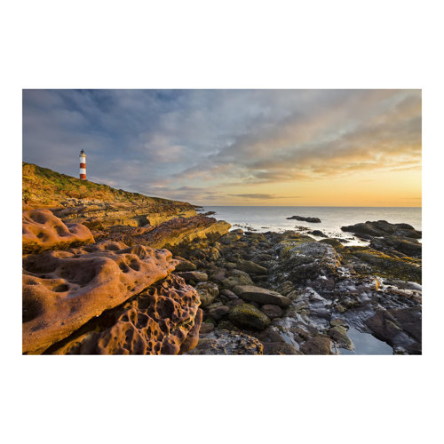 Tarbat Ness Sea and Lighthouse at Sunset 2.9m x 4.32m Textured Matt Peel & Stick Wall Mural East Urban Home