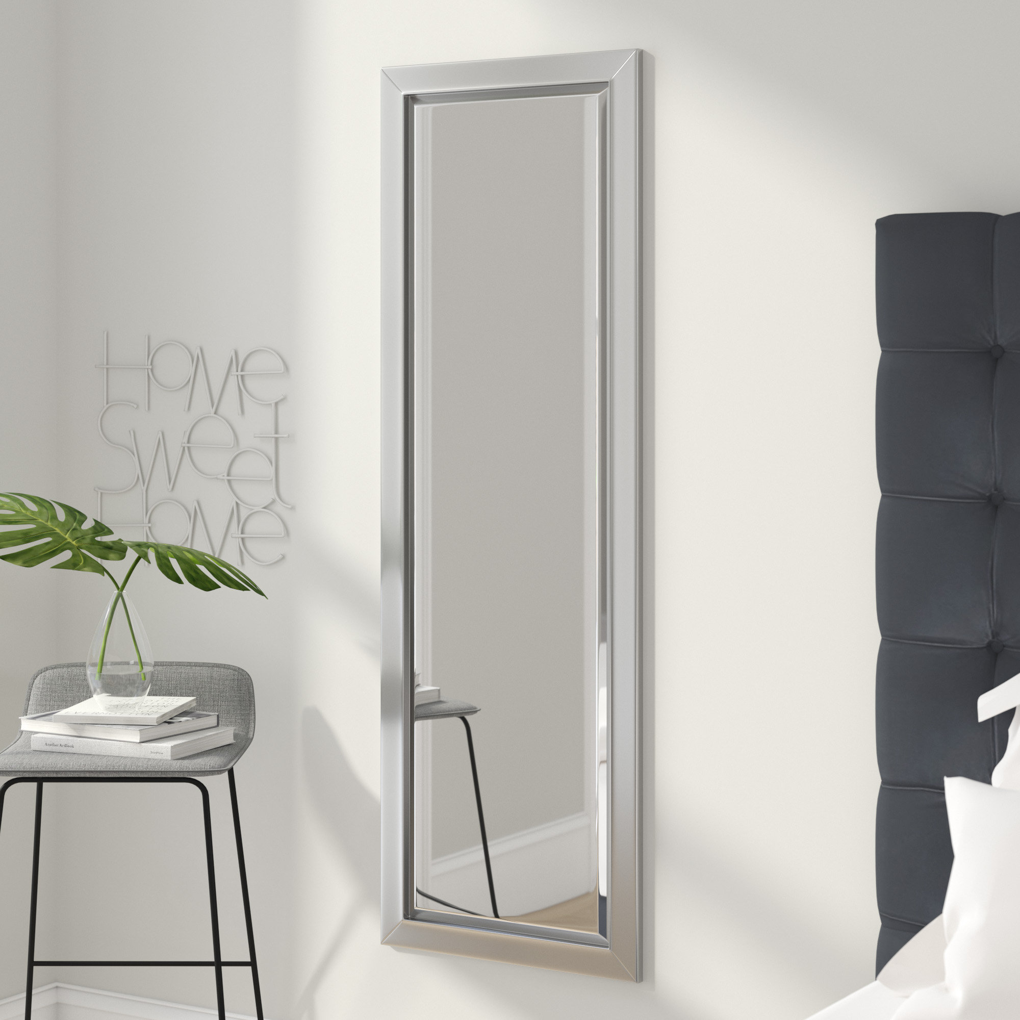 Wade Logan Minimal Silver Traditional Beveled Full Length Mirror Traditional Beveled Full Length Mirror