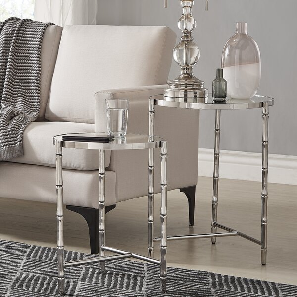 Review Conlon Bamboo-look Stainless Steel 2 Piece Nesting Tables