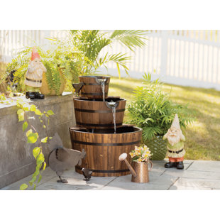 Outdoor Fountains You Ll Love Wayfair Wood Barrel Trio Fountain
