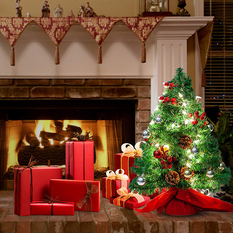 The Holiday Aisle Pre Lit Table Top 1 6 Green Artificial Christmas Tree With Clear And White Lights Wayfair
