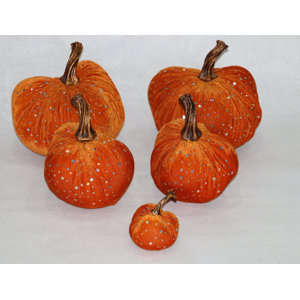 5 Piece Luscious Bling Sequins Accented Velvet Inflatable Pumpkin Set (Set of 2)