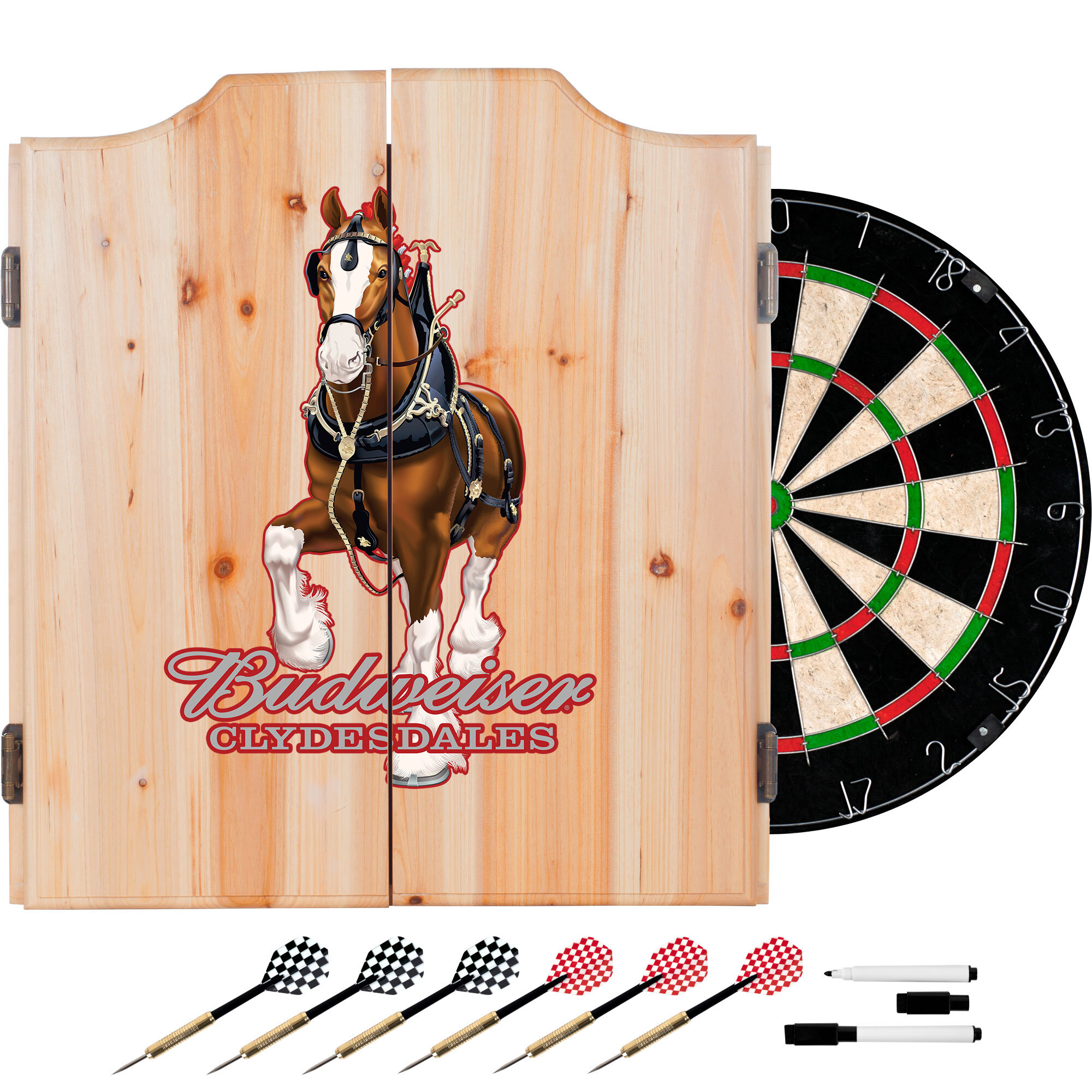 Trademark Global Budweiser Clydesdale Dartboard And Cabinet Set