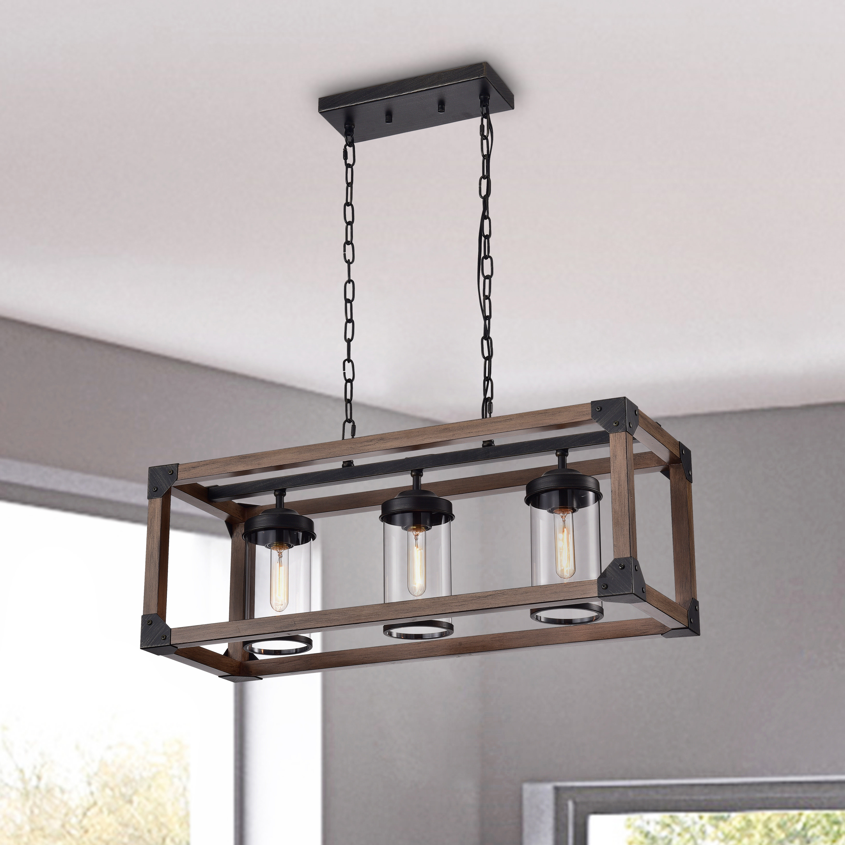 17 Stories Sherron 3 Light Kitchen Island Linear Pendant With Wrought Iron Accents Reviews Wayfair