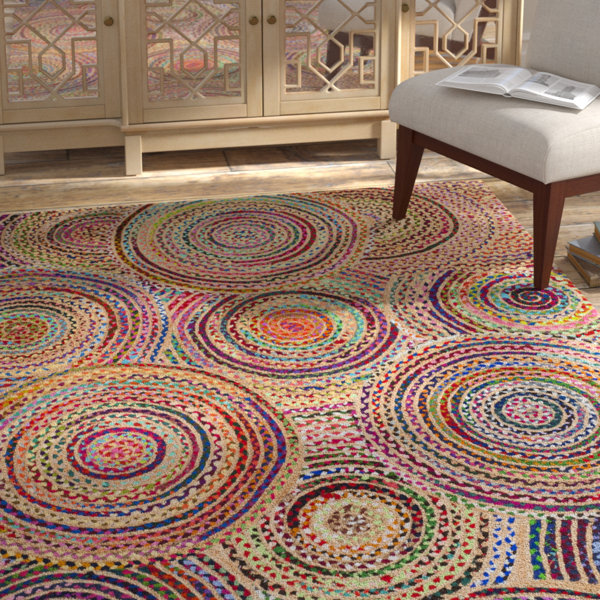 Abhay Hand Knotted Jute/Sisal Pink/Beige/Blue Area Rug by Bungalow Rose