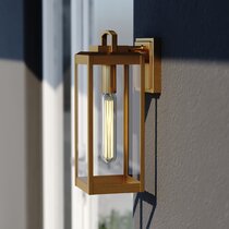 Outdoor Barn Light Fixture Sconce Industrial Wall Antique Brass Metal Caged New