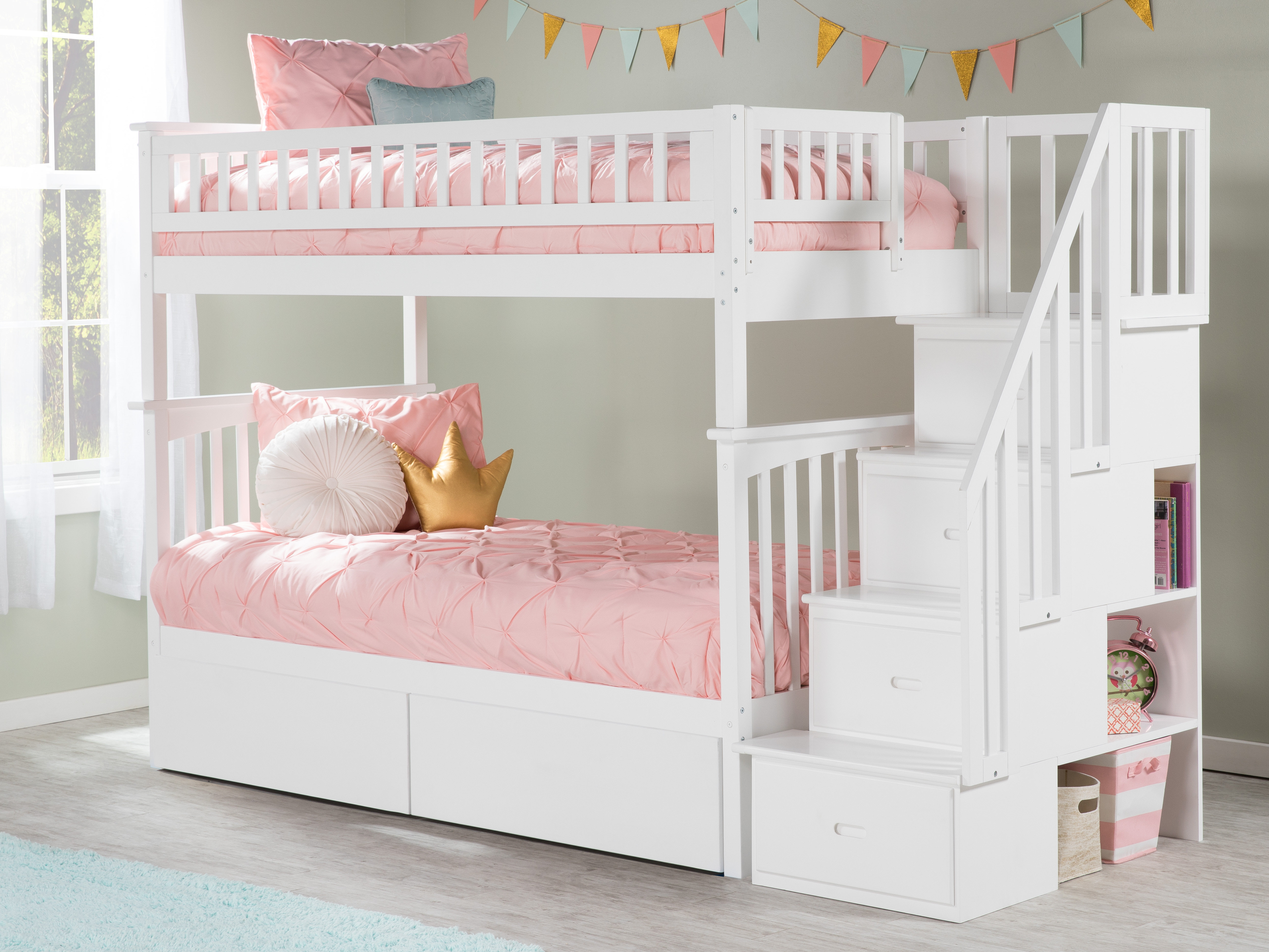 Harriet Bee Abel Staircase Twin Over Twin Bed With Drawers Wayfair