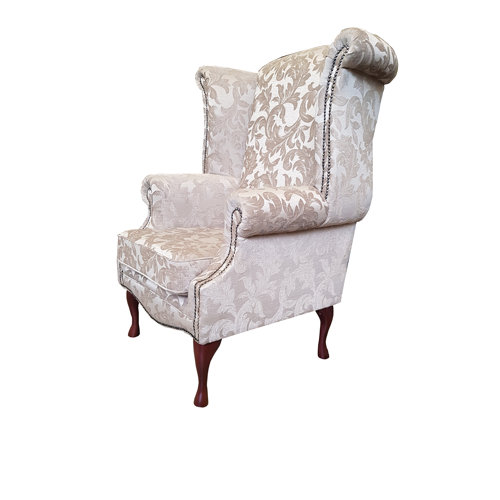 Clardy Wingback Chair Astoria Grand Upholstery: Fortuna Honey Pattern, Leg Finish: Mahogany