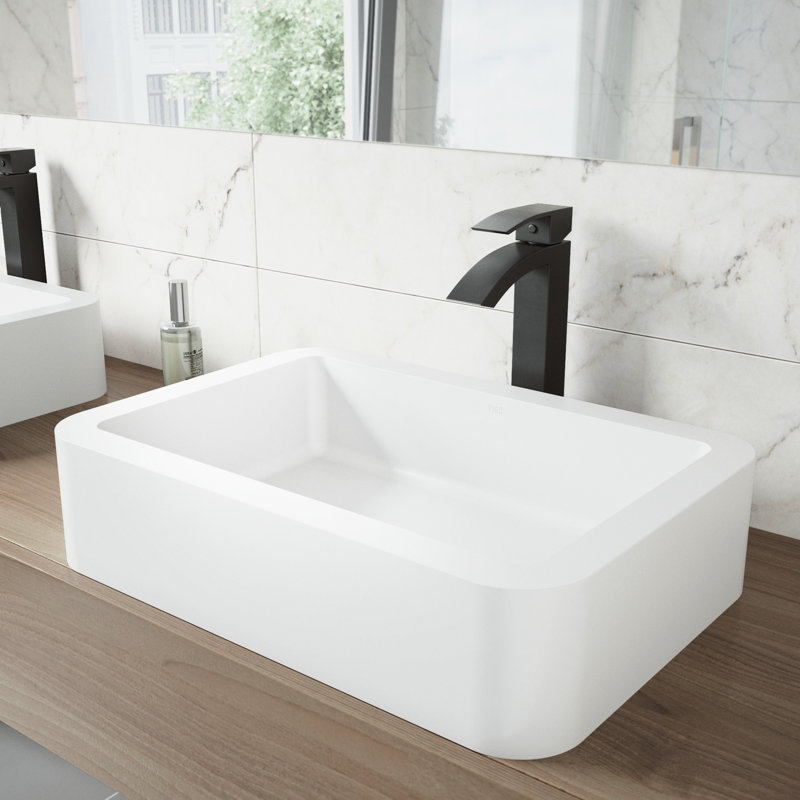 Vigo Matte Stone Rectangular Vessel Bathroom Sink With Faucet Vigo Matte Stone Rectangular Vessel Bathroom Sink With Faucet