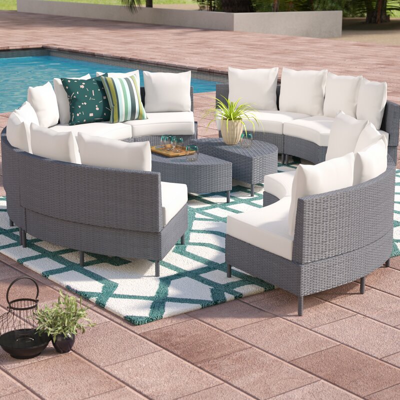 Bencomo 10 Piece Rattan Sectional Seating Group with Cushions