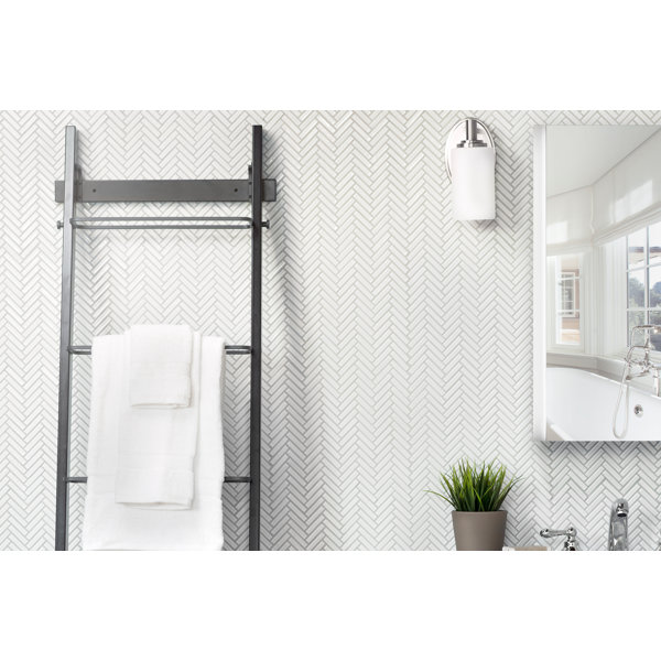 Herringbone Mosaic 11 x 12.25 Porcelain Tile in Off White by Grayson Martin