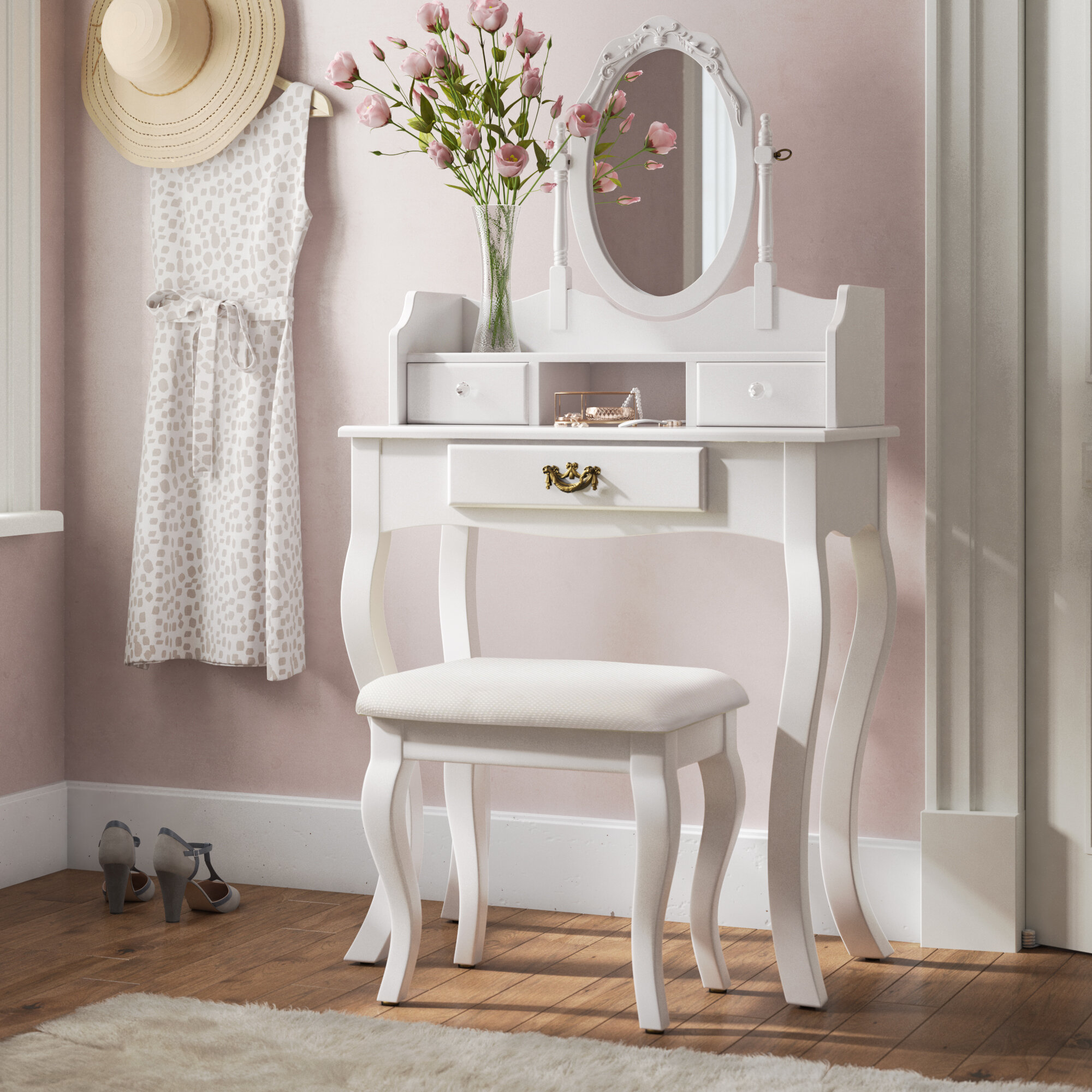 Fleur De Lis Living Lucy Dressing Table Set With Mirror