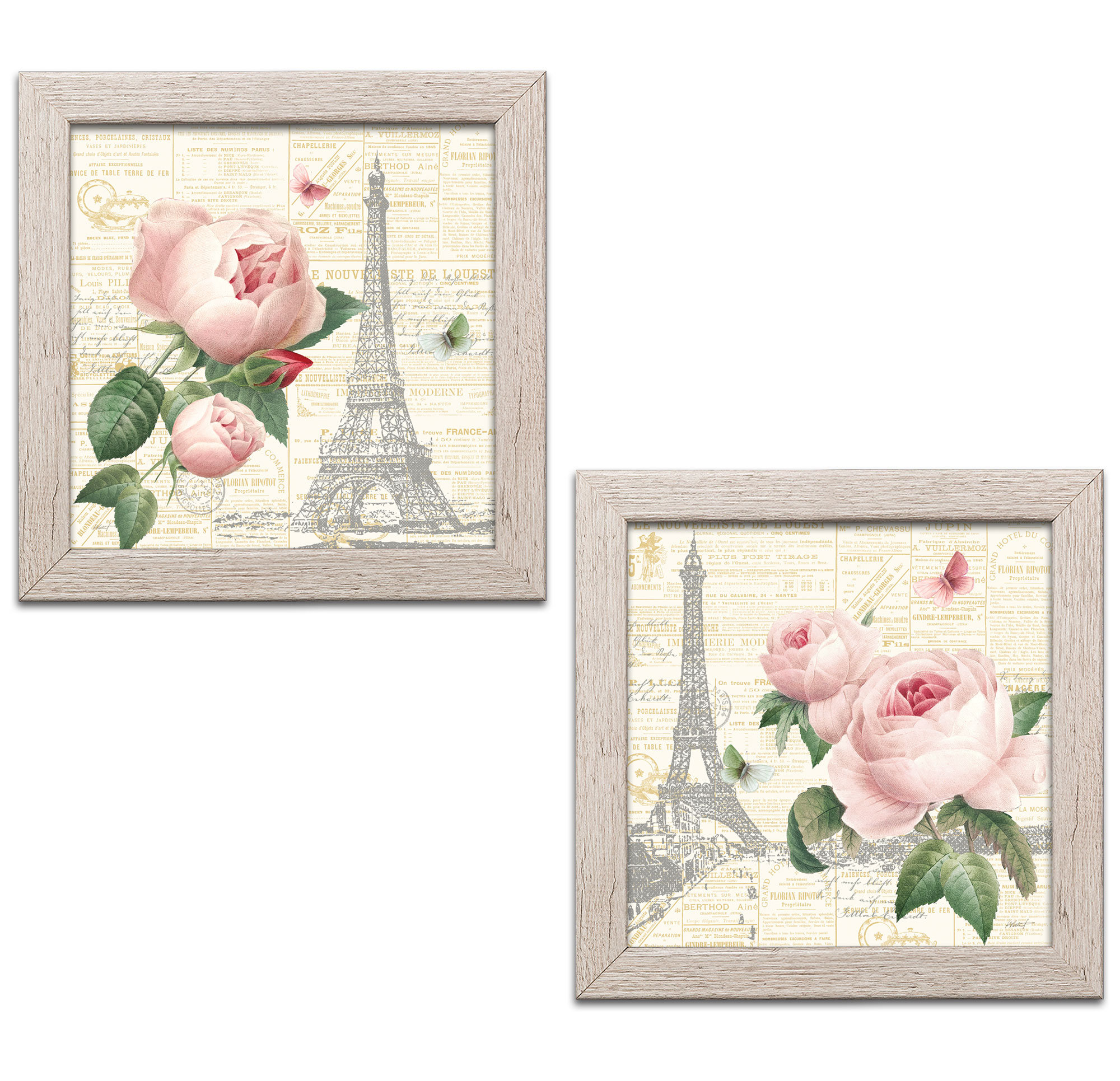 DISTRESSED PICTURE FRAME BUTTERFLY FLORAL PRINT FRAMED CANVAS WALL ART IMAGE